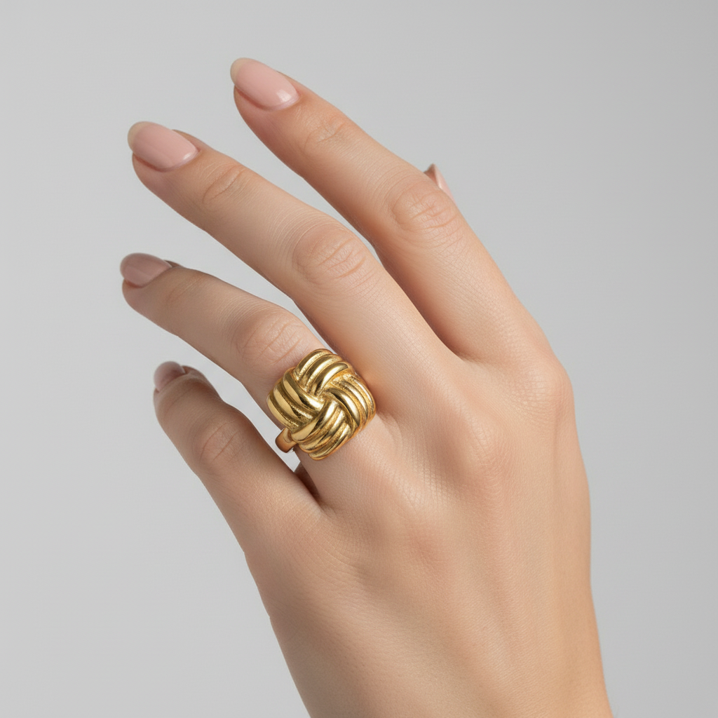 Anello quadrato rigato in 2 colori