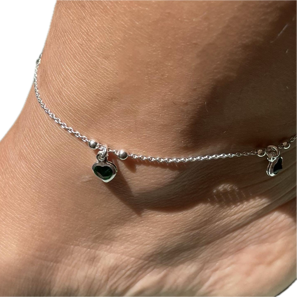 Cavigliera con cuori pendenti in 3 colori