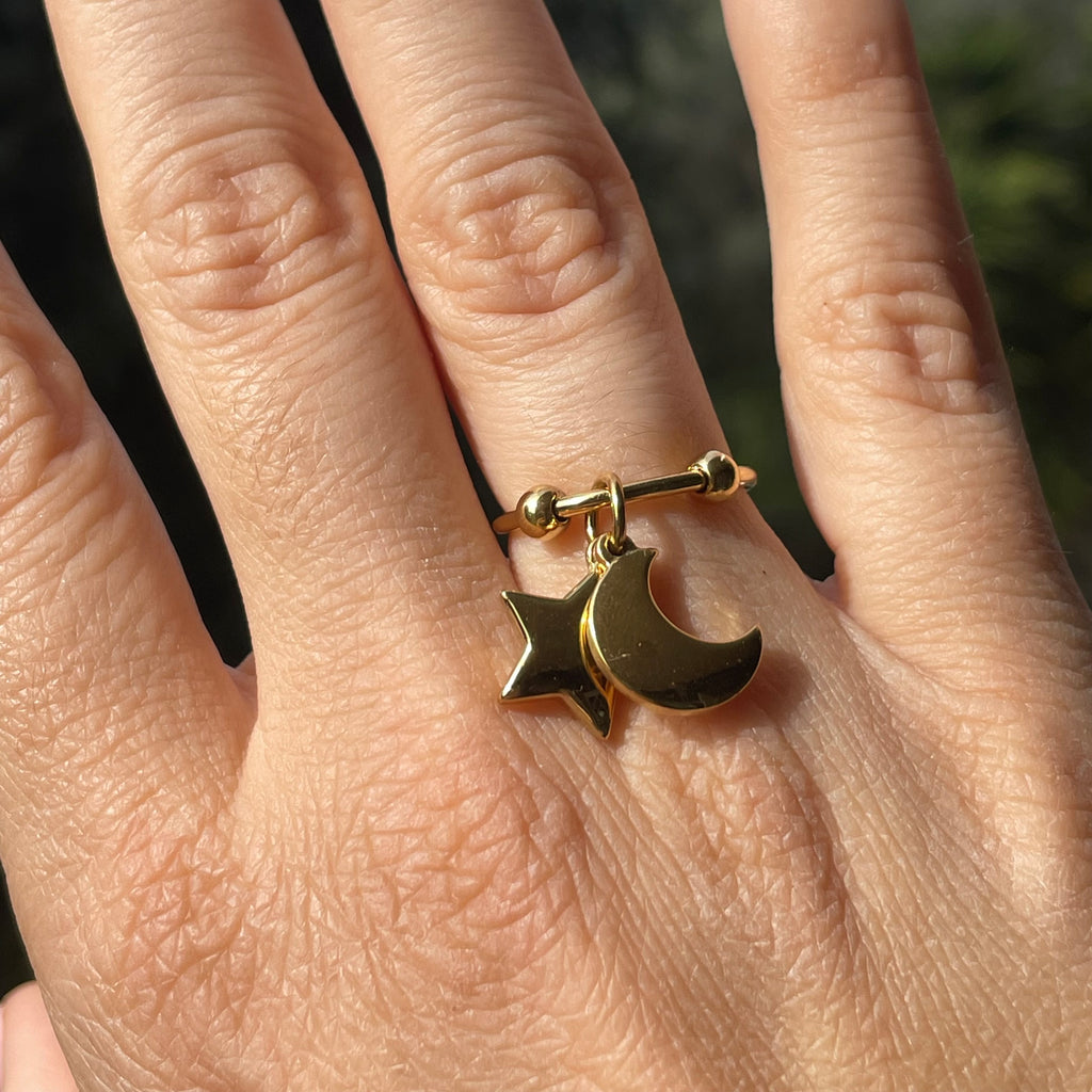 Anello luna e stella in 2 colori