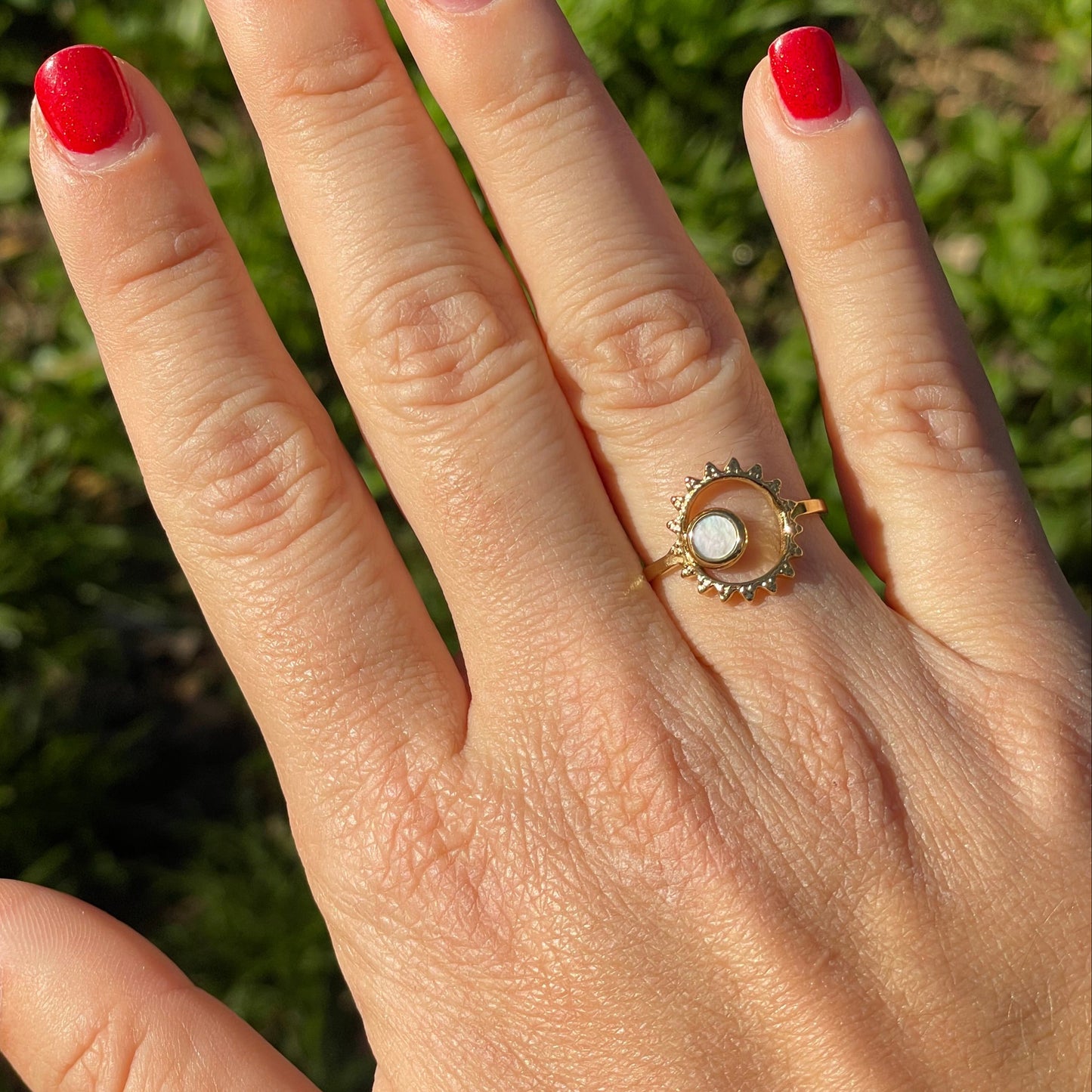 Anello sole e sfera perlato