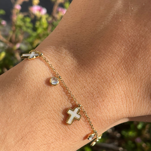Bracciale croci medie perlate
