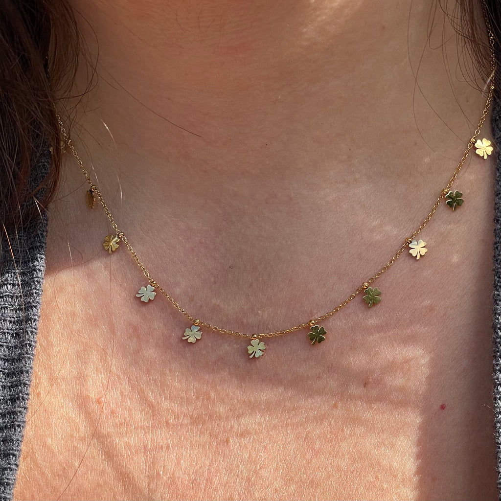 Collana con quadrifogli in 2 colori