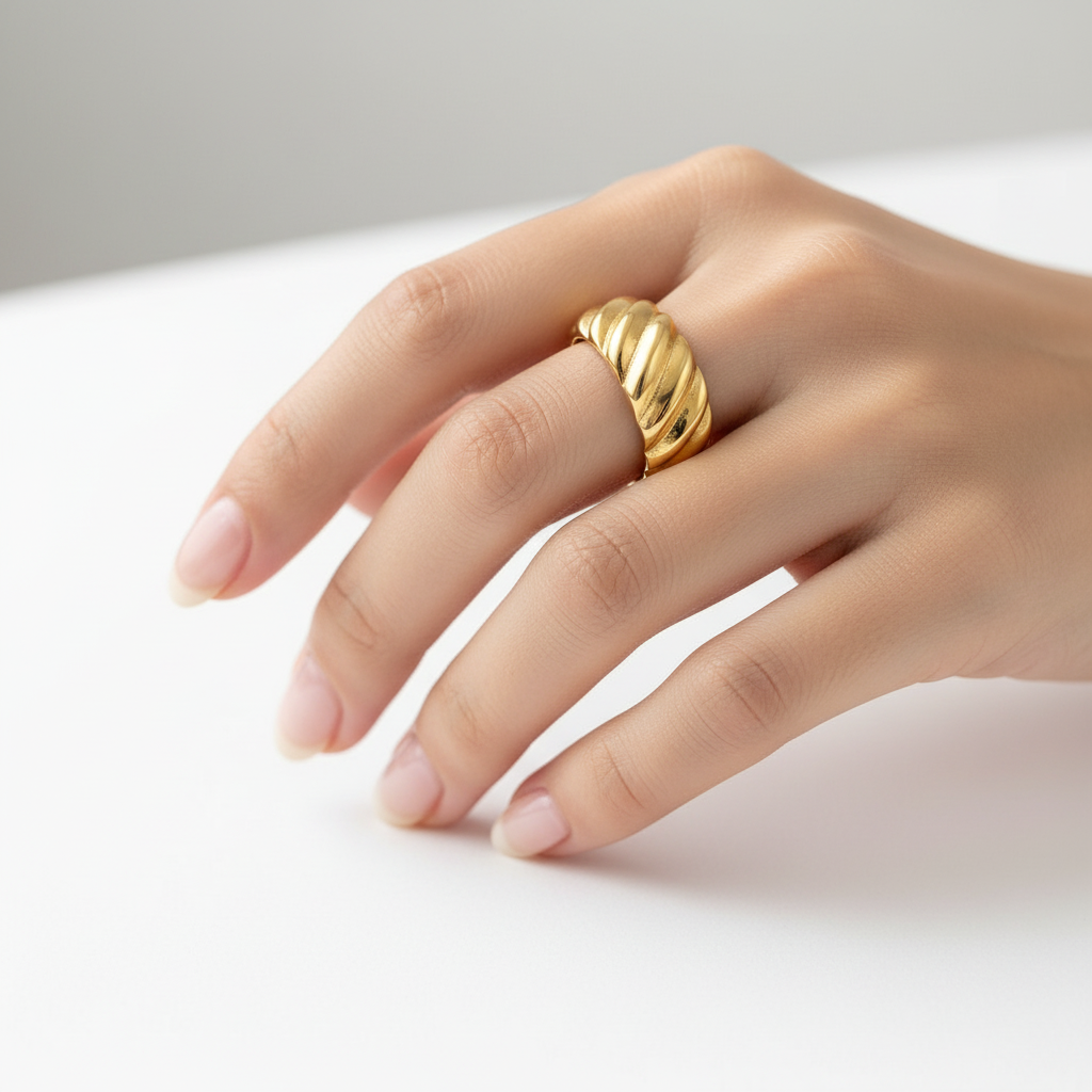 Anello fascia rigato in 2 colori