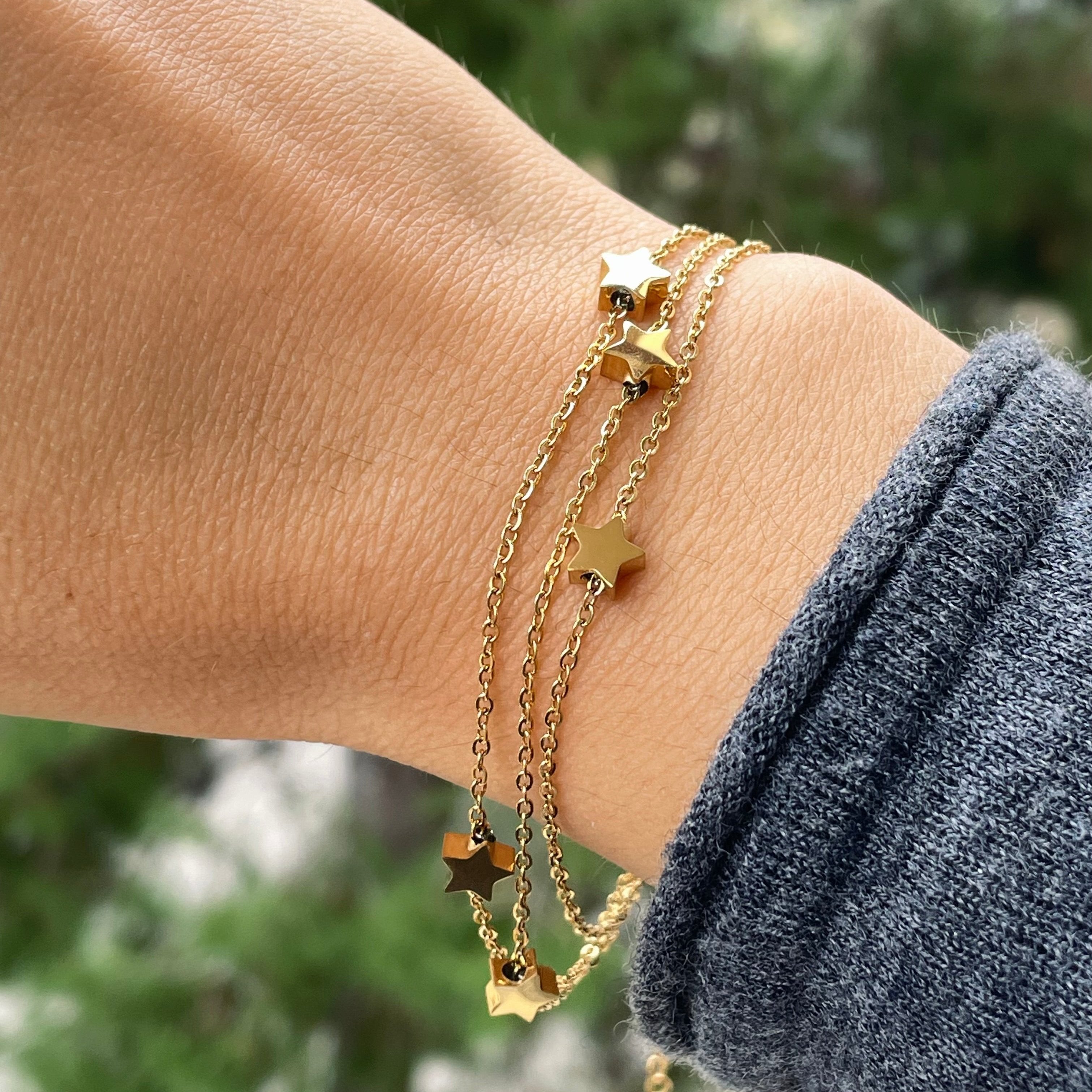 Bracciale stelline a tre fili in 2 colori