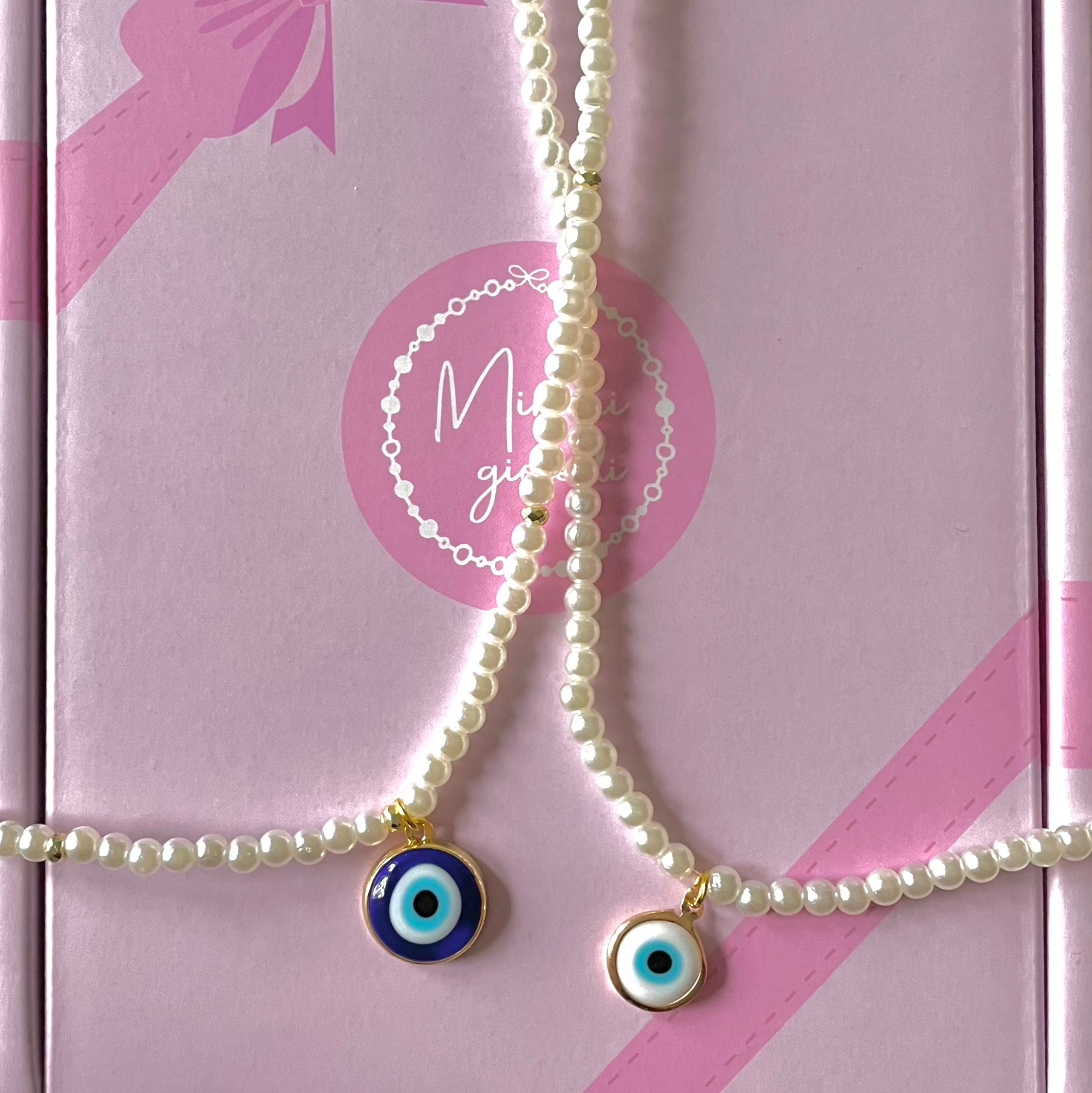 Collana con perline e occhio di Allah in 2 colori