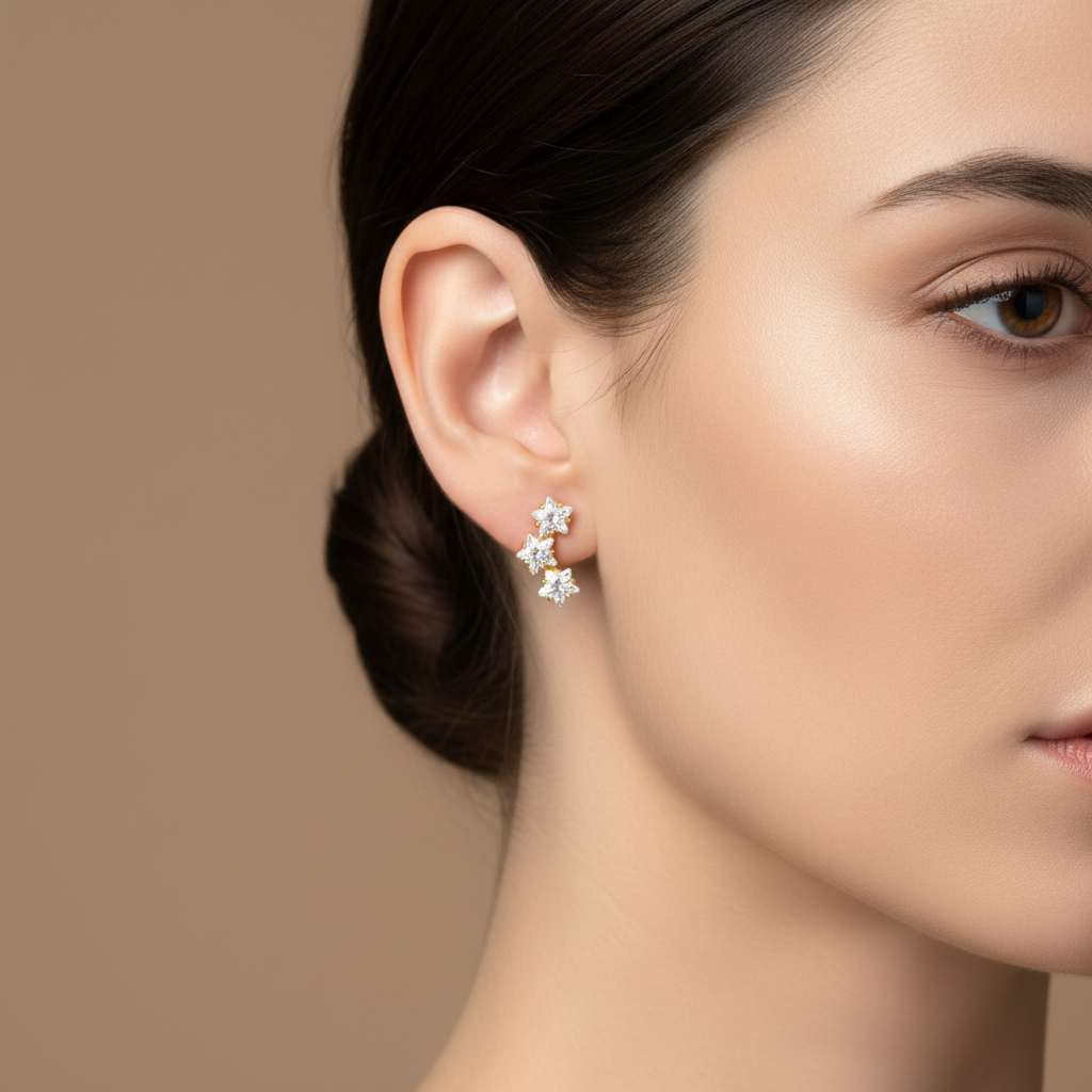 Orecchino tre stelle in 2 colori