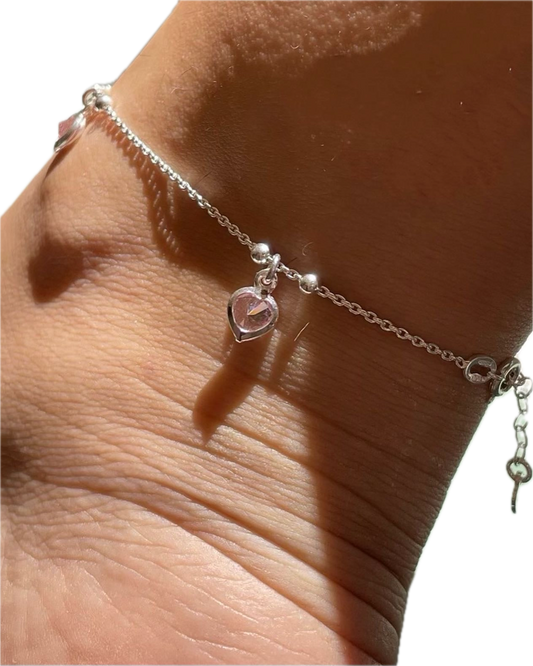 Cavigliera con cuori pendenti in 3 colori