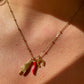 Collana portafortuna con corno, ferro di cavallo e corna in 2 colori