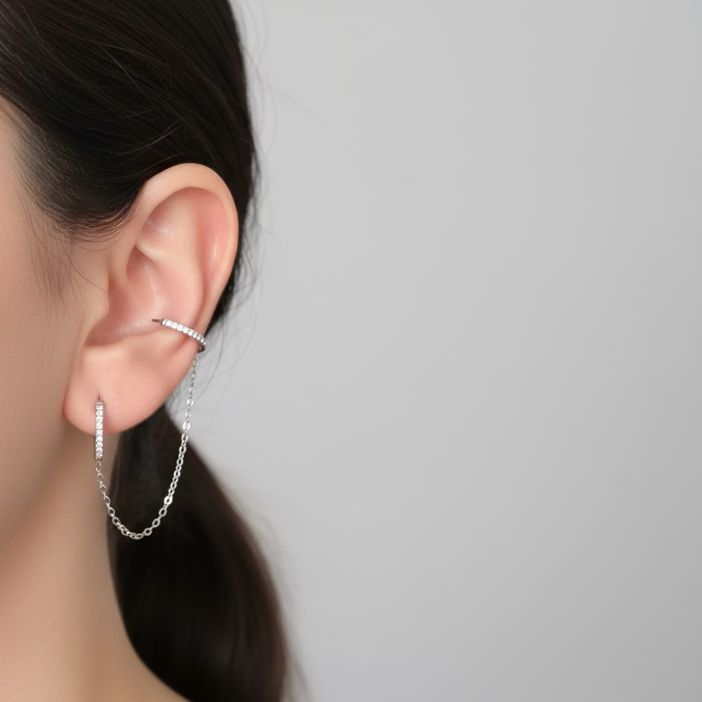 Orecchino double hoop chain