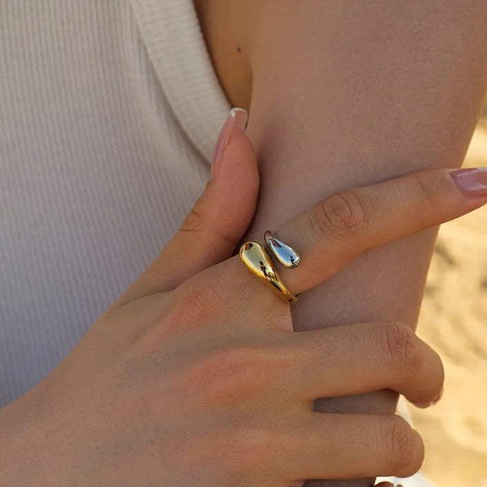 Anello doppia goccia piccolo in 2 colori