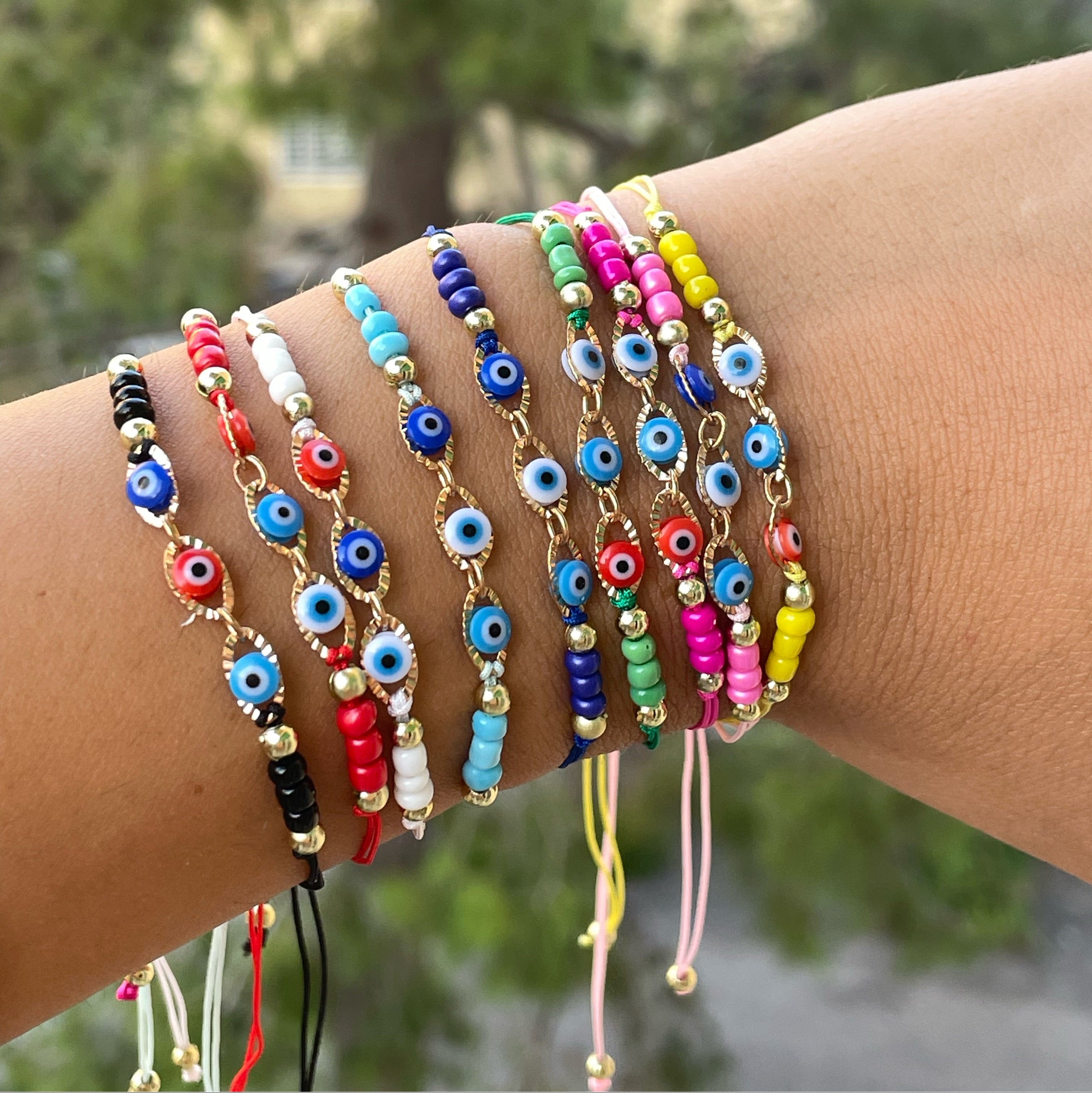 Bracciali in cotone con occhio di Allah in 9 colori