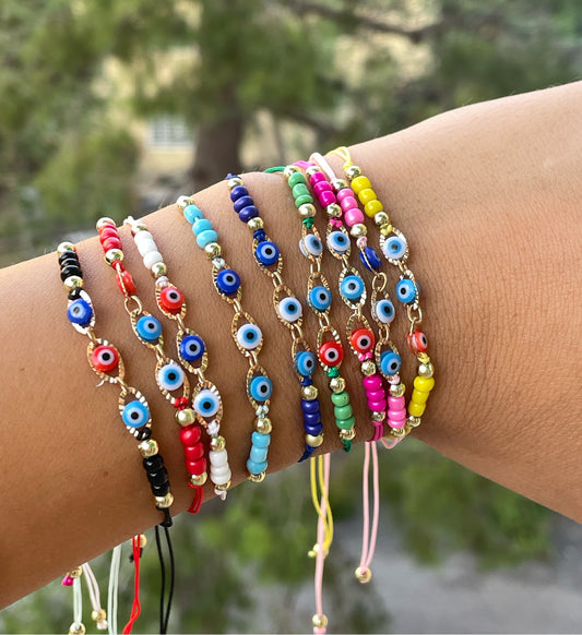 Bracciali in cotone con occhio di Allah in 9 colori