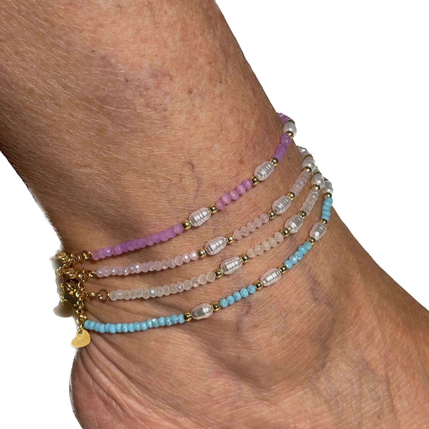 Cavigliera con perle e perline in 3 colori