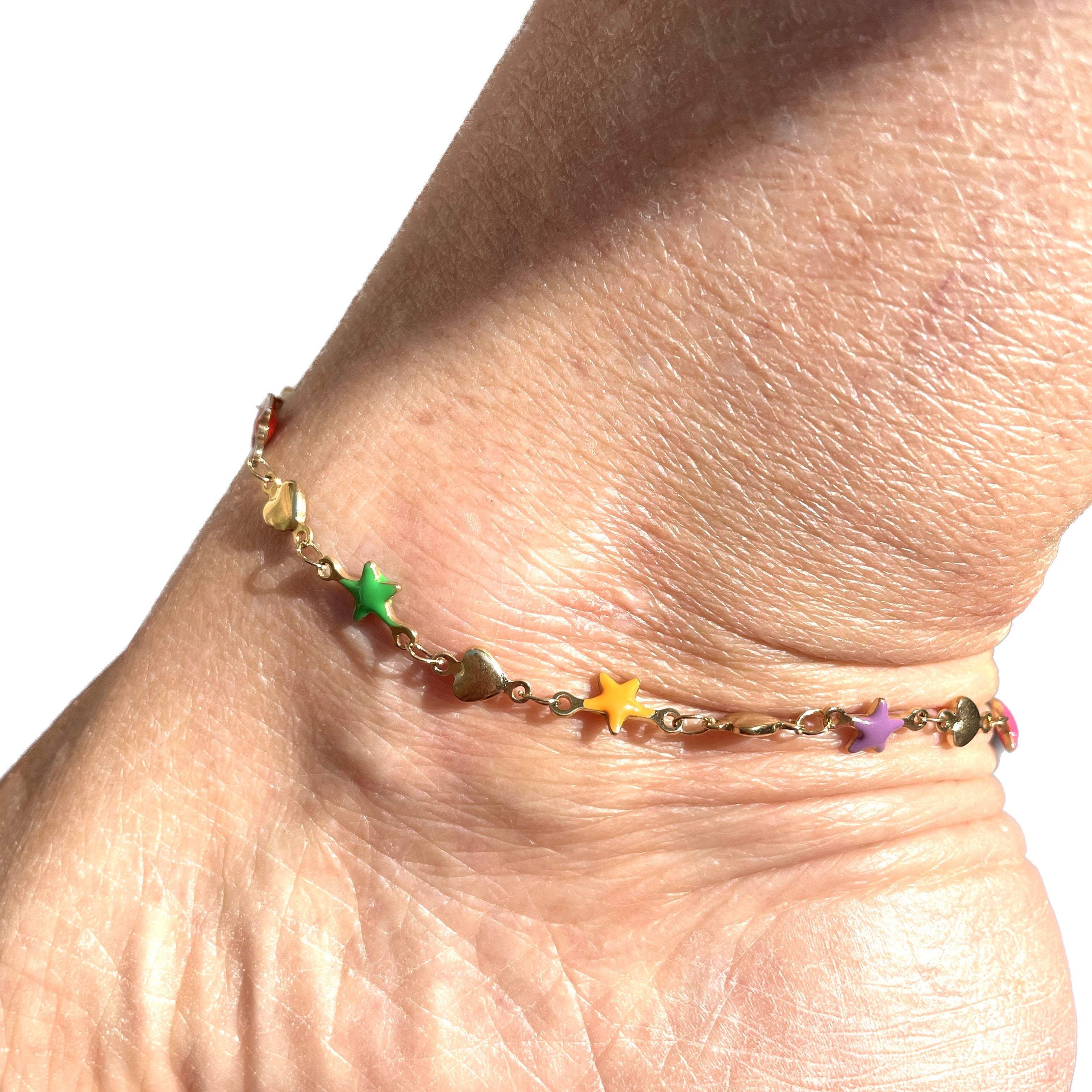 Cavigliera con stelle e cuori in 6 colori