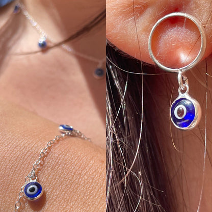 Set collana, bracciale e orecchini con occhio di Allah blu