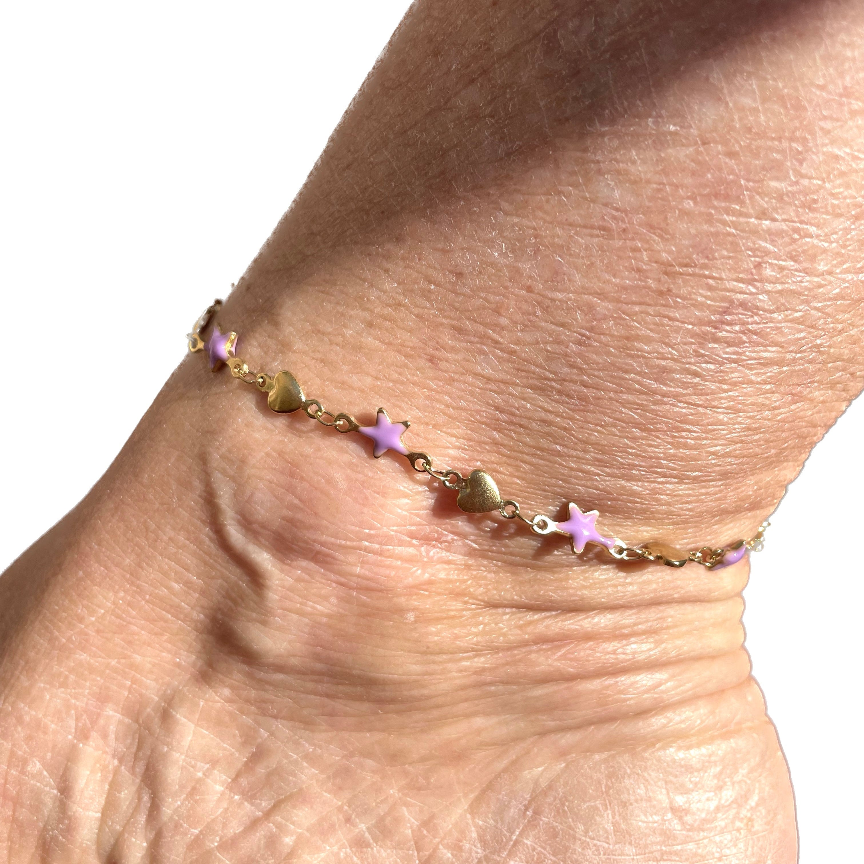 Cavigliera con stelle e cuori in 6 colori