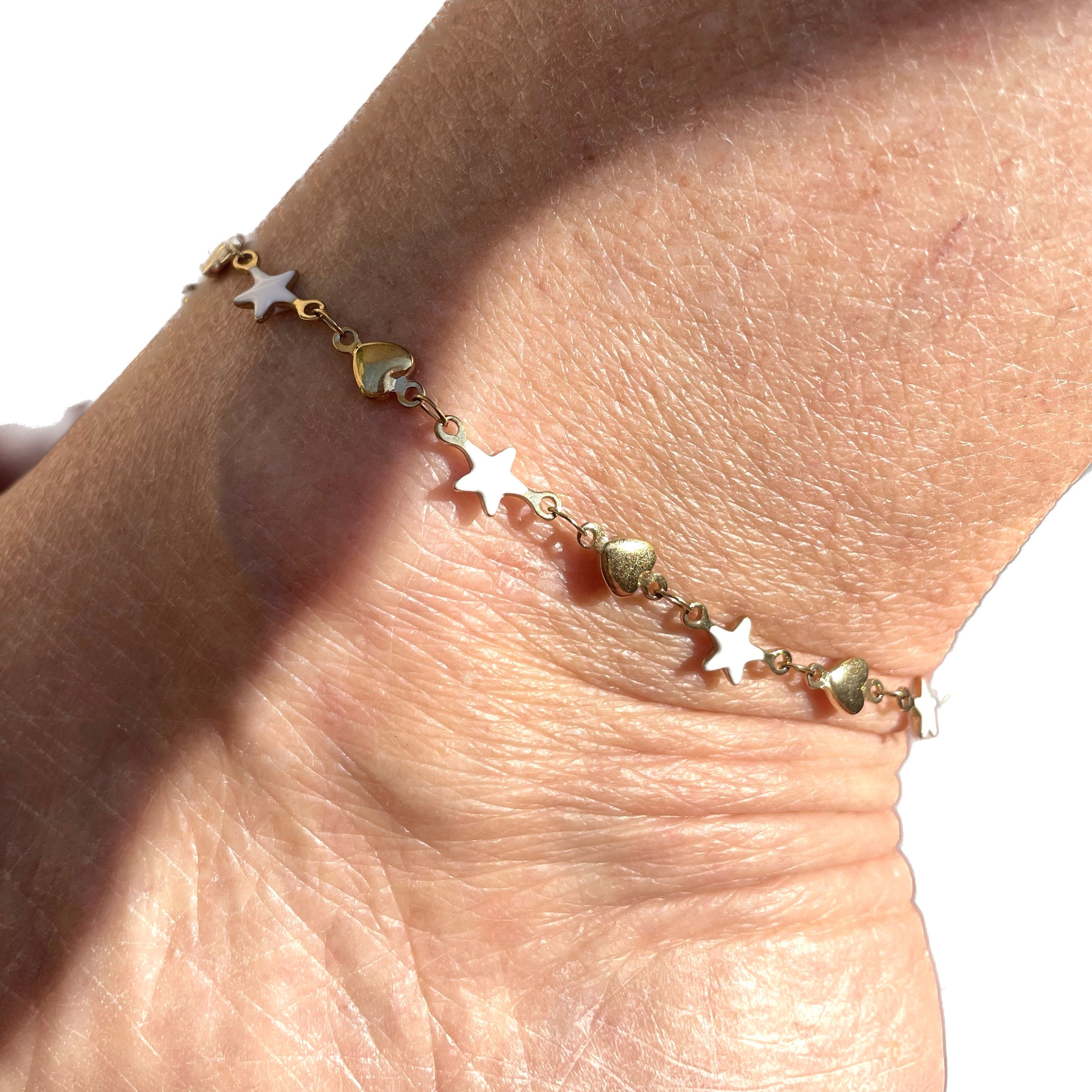 Cavigliera con stelle e cuori in 6 colori