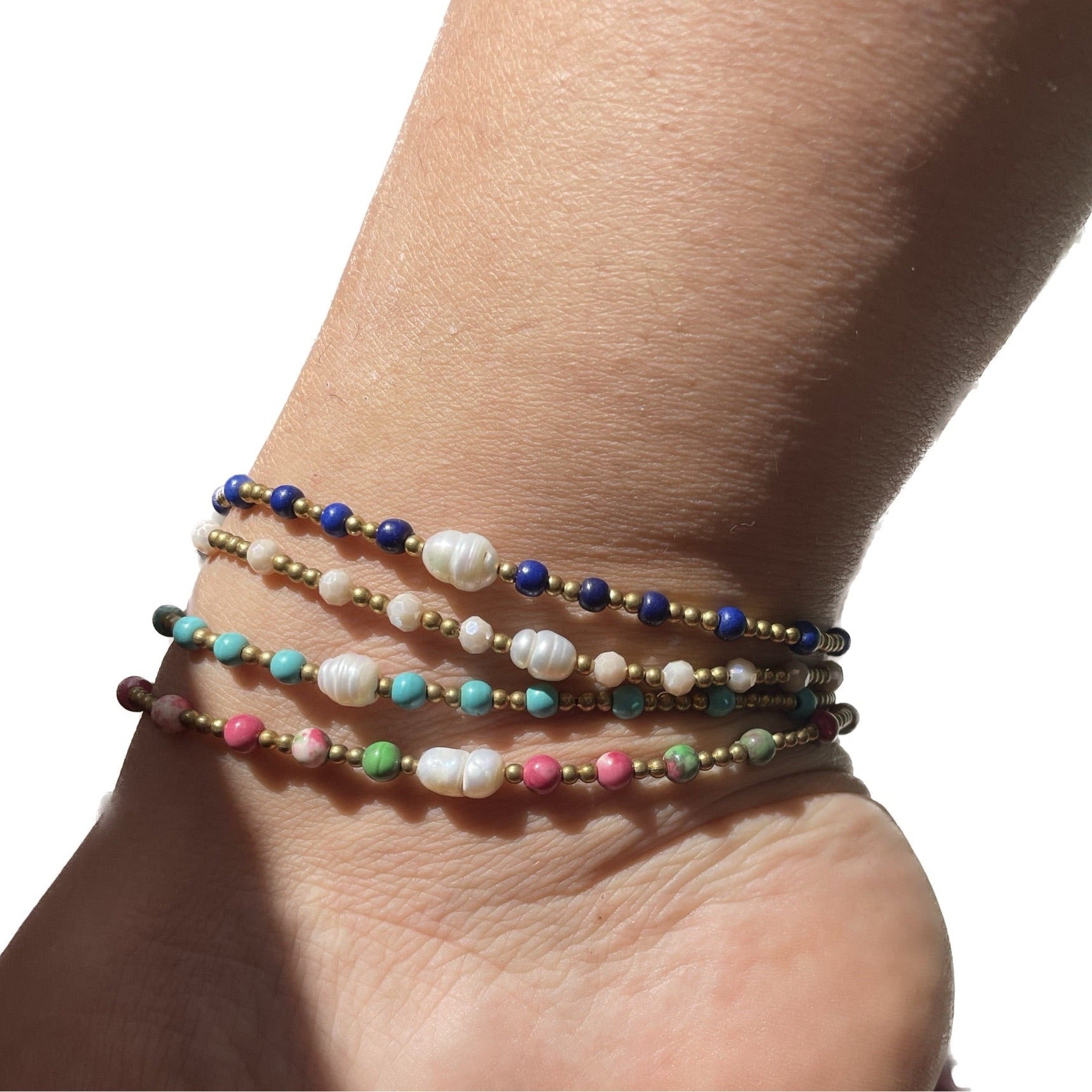 Cavigliera in 7 colori con perla di fiume