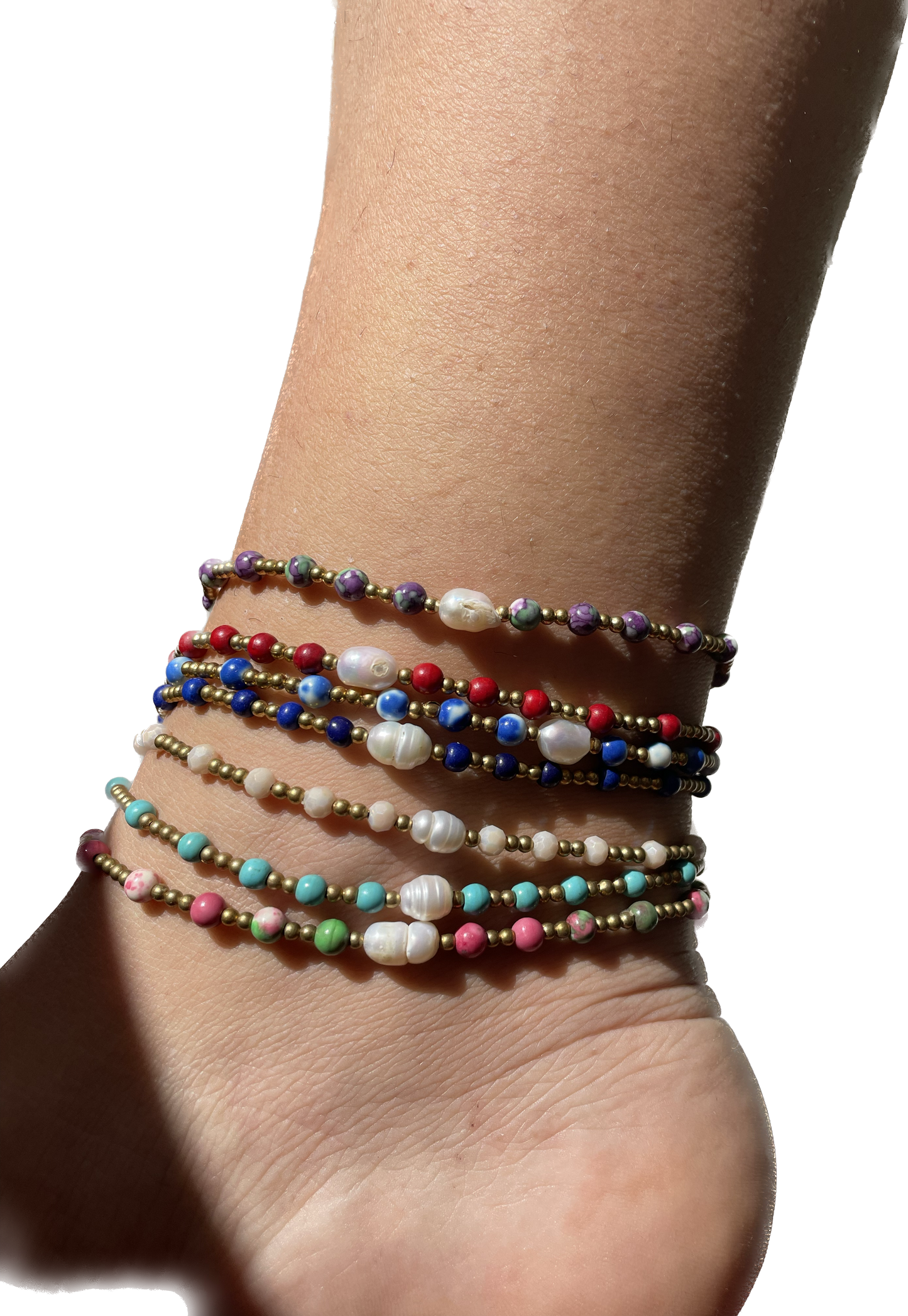 Cavigliera in 7 colori con perla di fiume