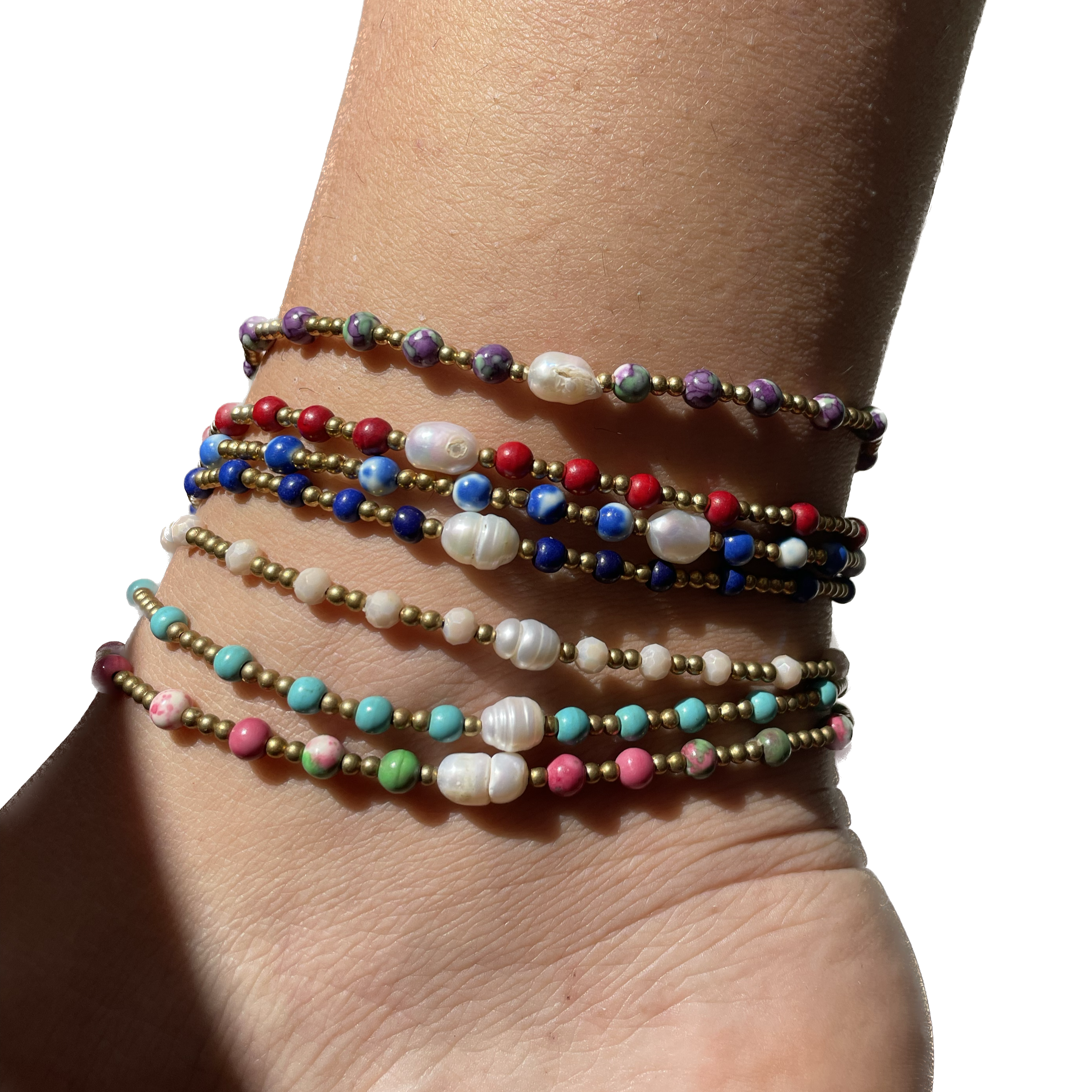 Cavigliera in 7 colori con perla di fiume