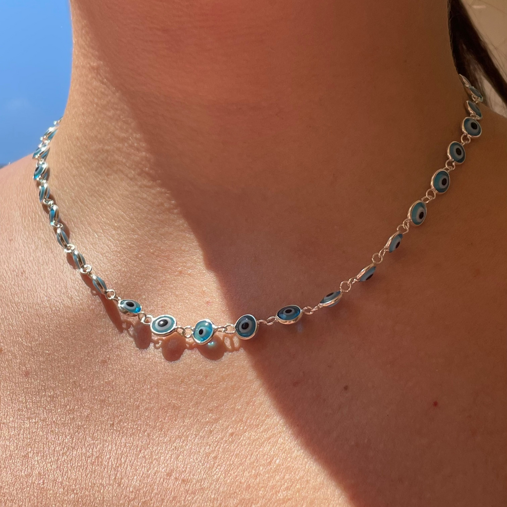 Collana con occhio di Allah celeste