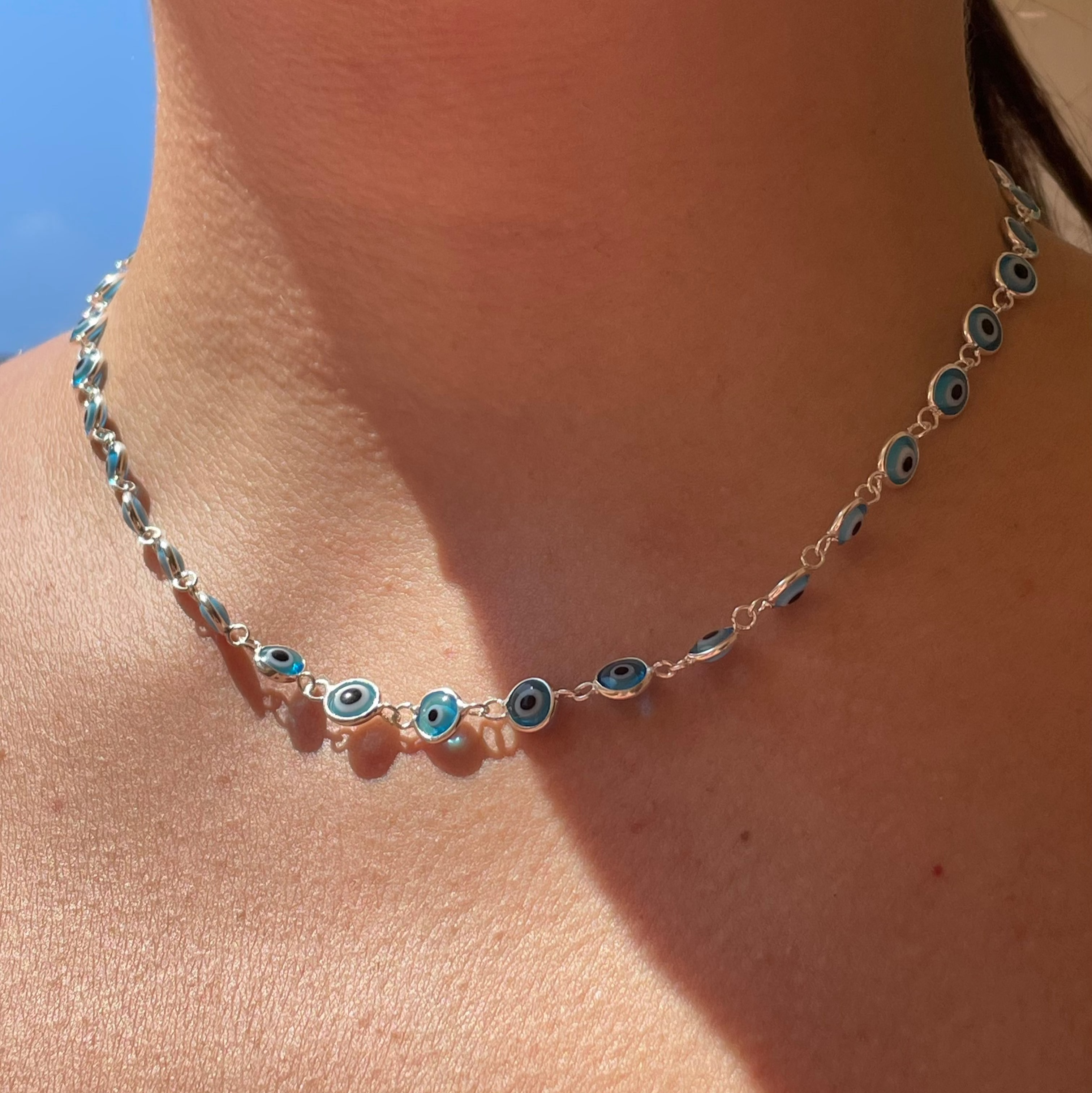 Collana con occhio di Allah celeste
