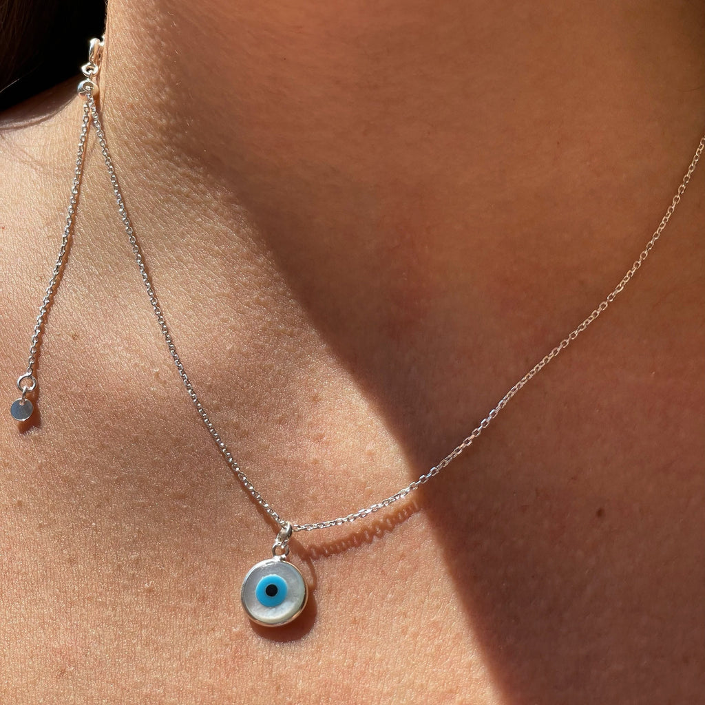 Set collana e orecchini occhio di Allah bianco e celeste