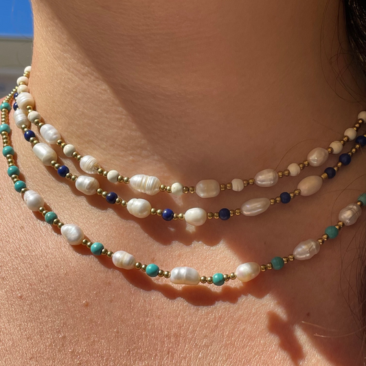 Collana con perle di fiume in 3 colori