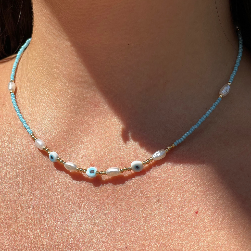 Collana con perline e occhio di Allah in 2 colori
