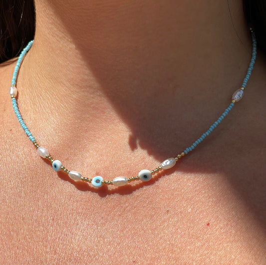 Collana con perline e occhio di Allah in 2 colori