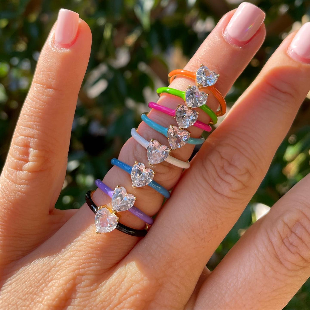 Anello con cristallo a cuore in 8 colori