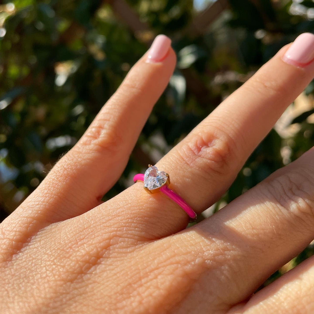 Anello con cristallo a cuore in 8 colori