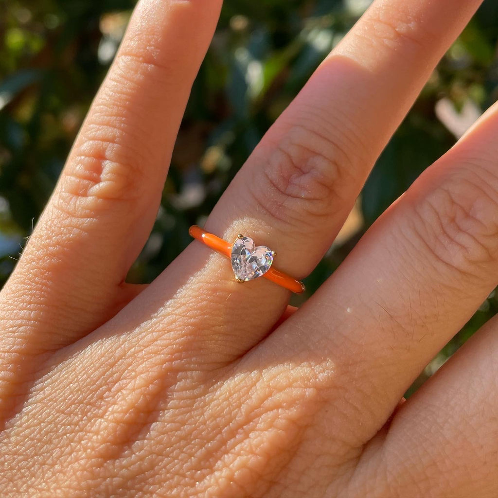 Anello con cristallo a cuore in 8 colori
