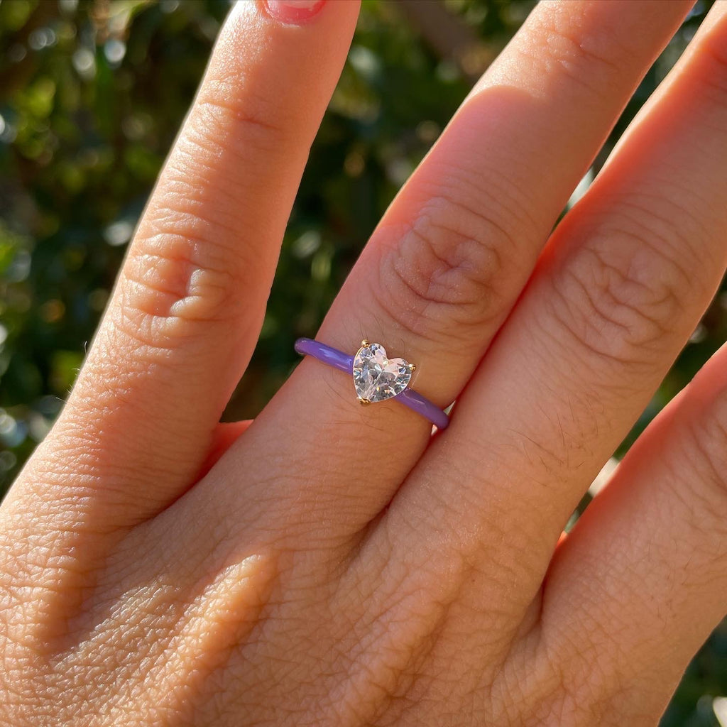 Anello con cristallo a cuore in 8 colori