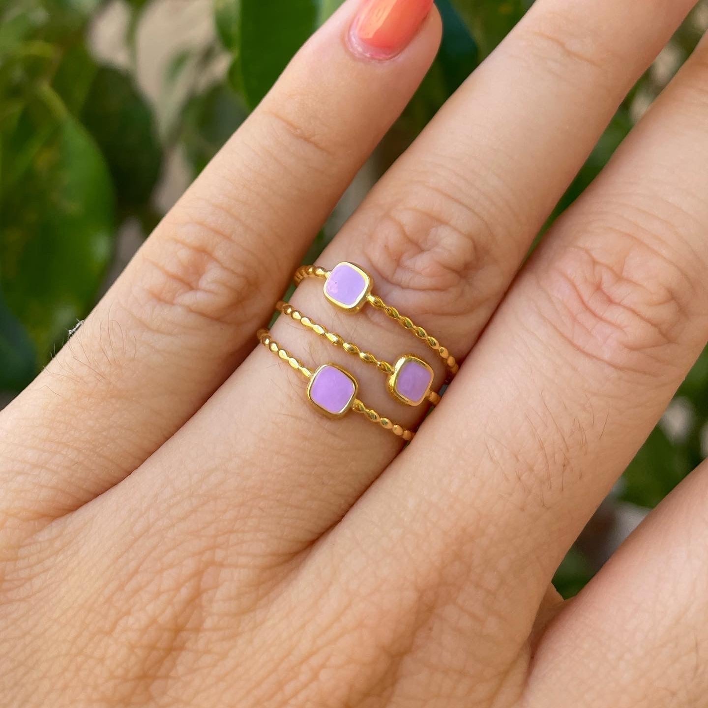 Anello a tre fasce quadratini in 7 colori