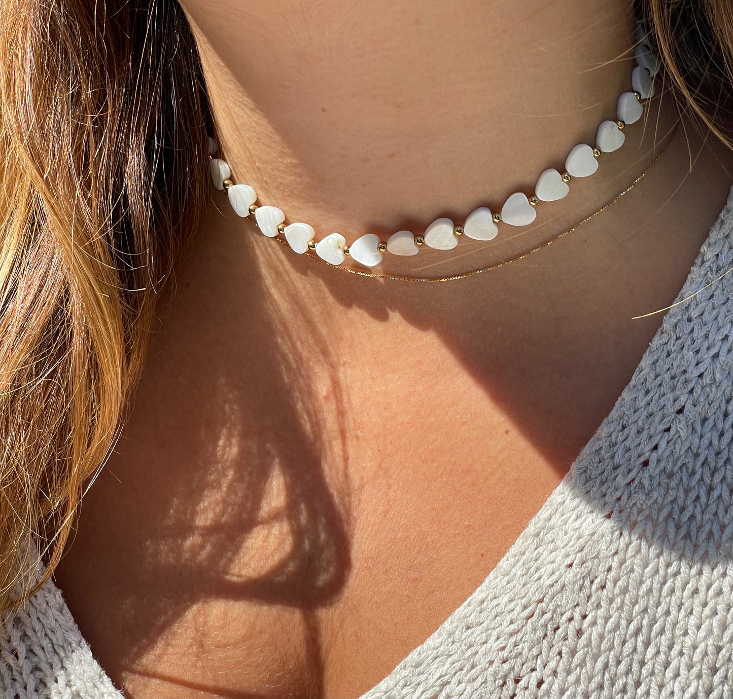 Collana con cuori in madreperla