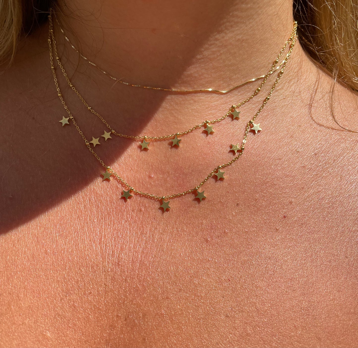Collana a doppio giro con stelle in 2 colori