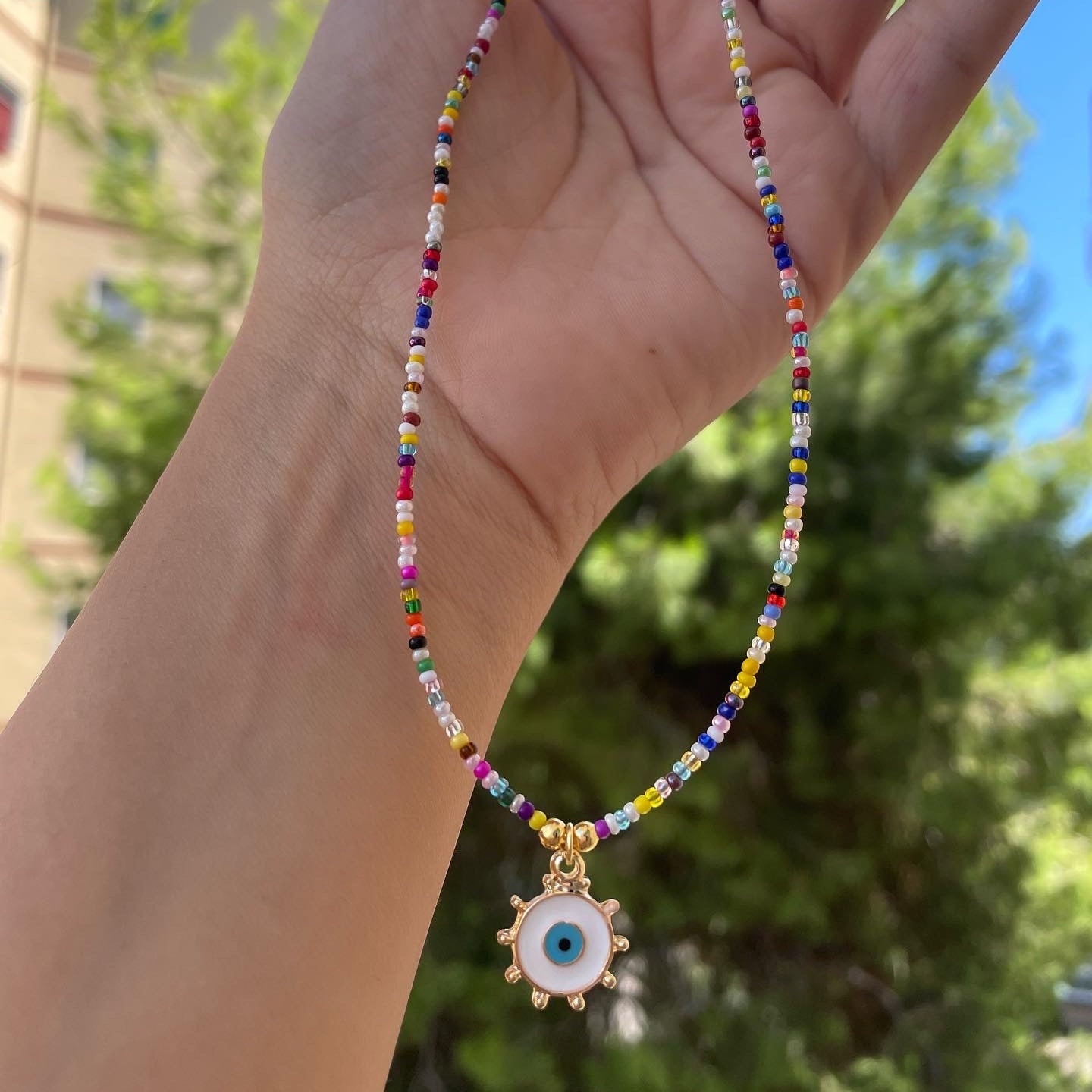 Collana con perline e occhio di Allah in 5 colori
