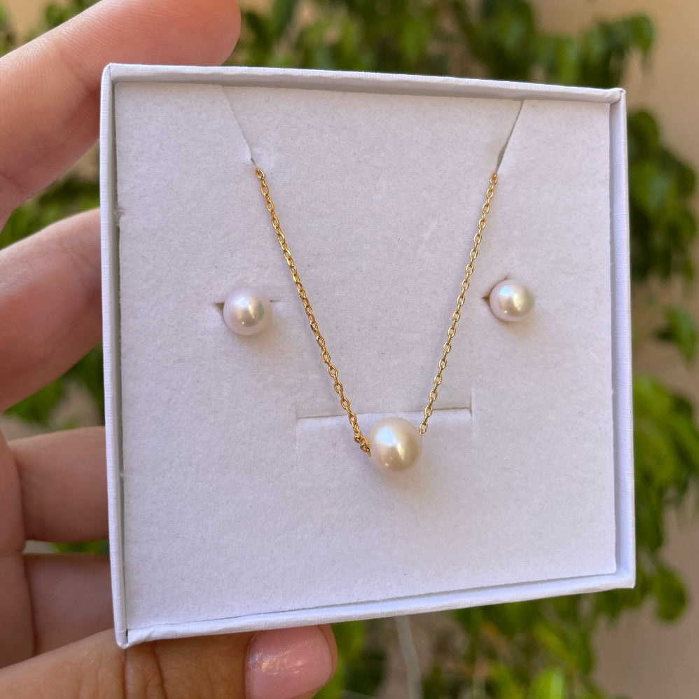 Set collana con perla e orecchini di perle in 2 colori