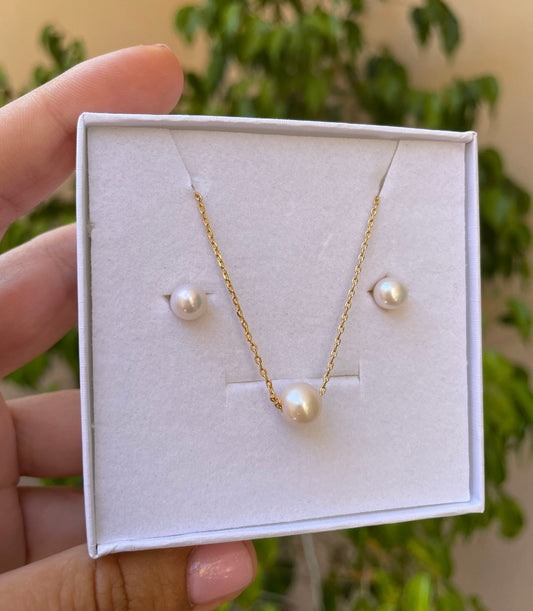 Set collana con perla+ orecchini di perle in 2 colori