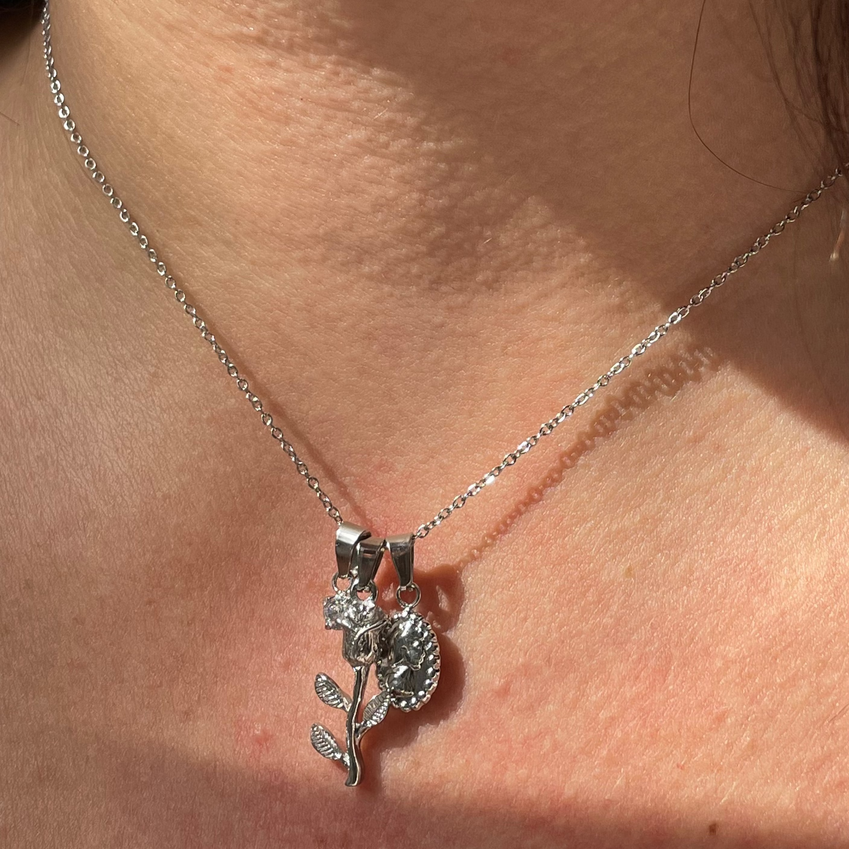 Collana rosa, punto luce e ritratto in 2 colori