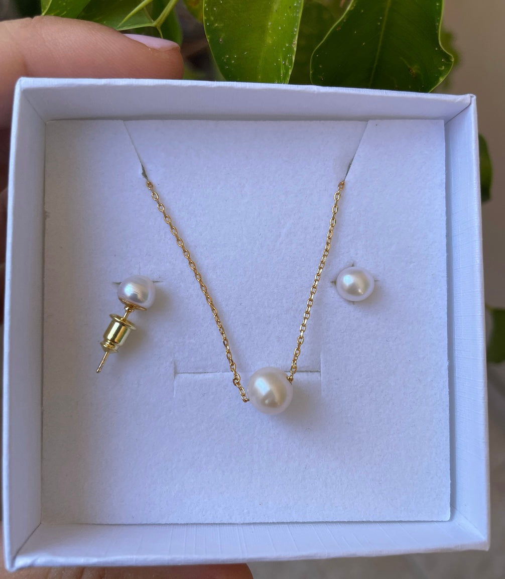 Set collana con perla+ orecchini di perle in 2 colori