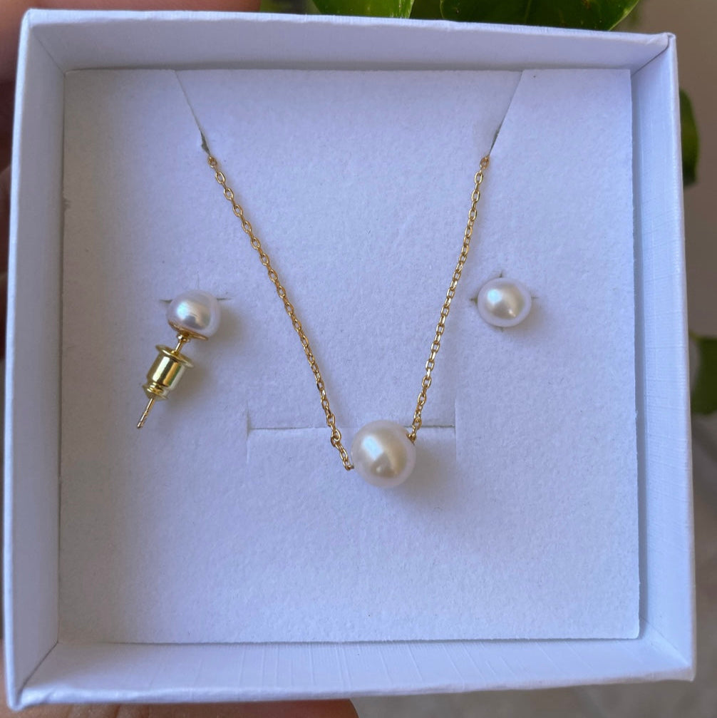 Set collana con perla e orecchini di perle in 2 colori