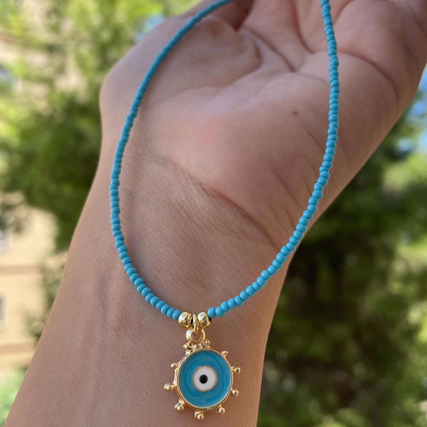 Collana con perline e occhio di Allah in 5 colori