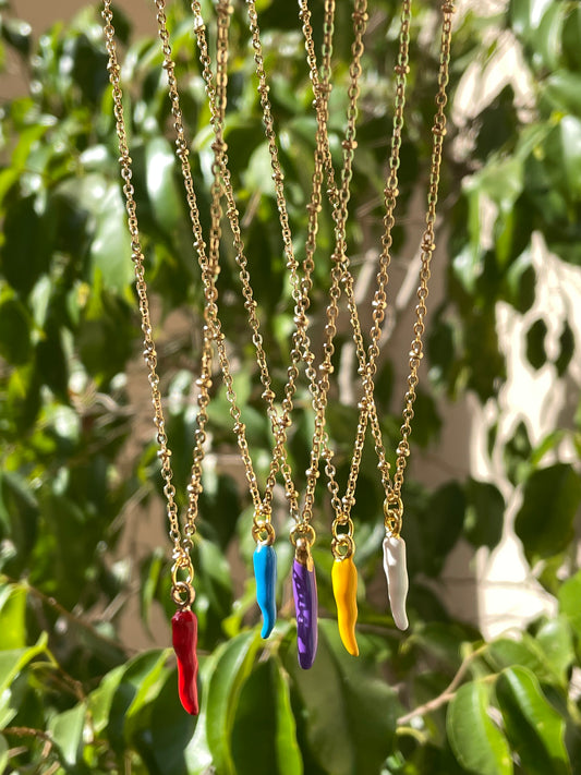 Collana con corno portafortuna in 6 colori