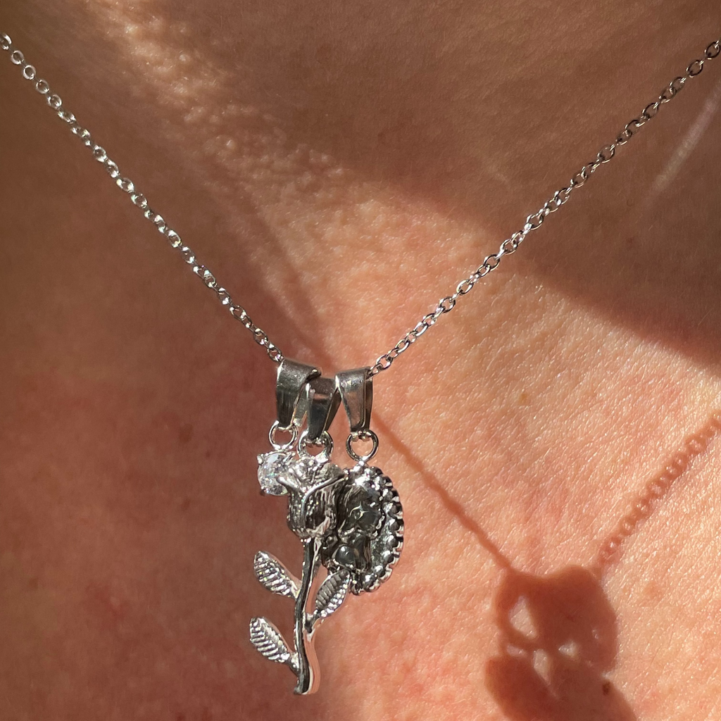 Collana rosa, punto luce e ritratto in 2 colori