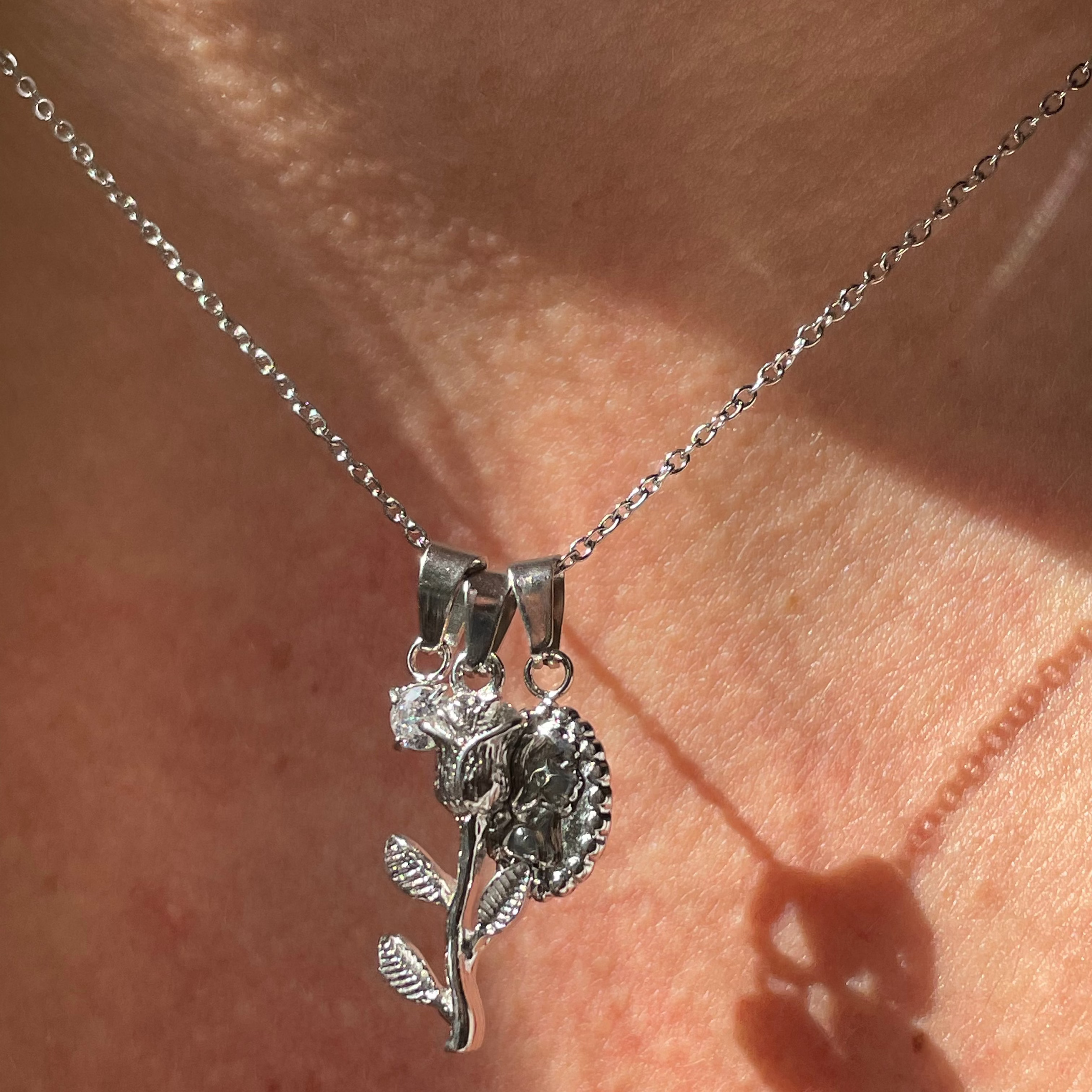 Collana rosa, punto luce e ritratto in 2 colori