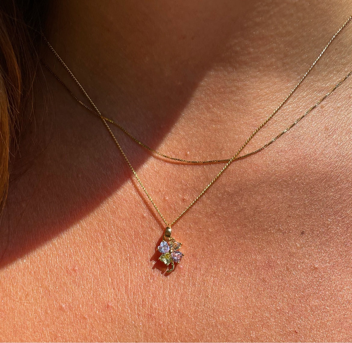 Collana con quadrifoglio in 2 colori