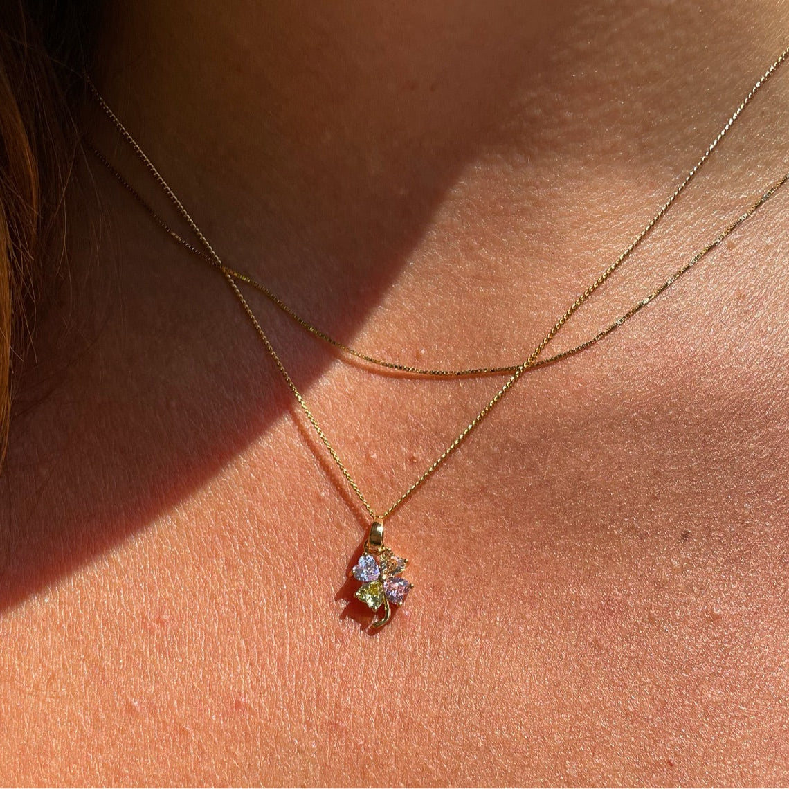 Collana con quadrifoglio in 2 colori