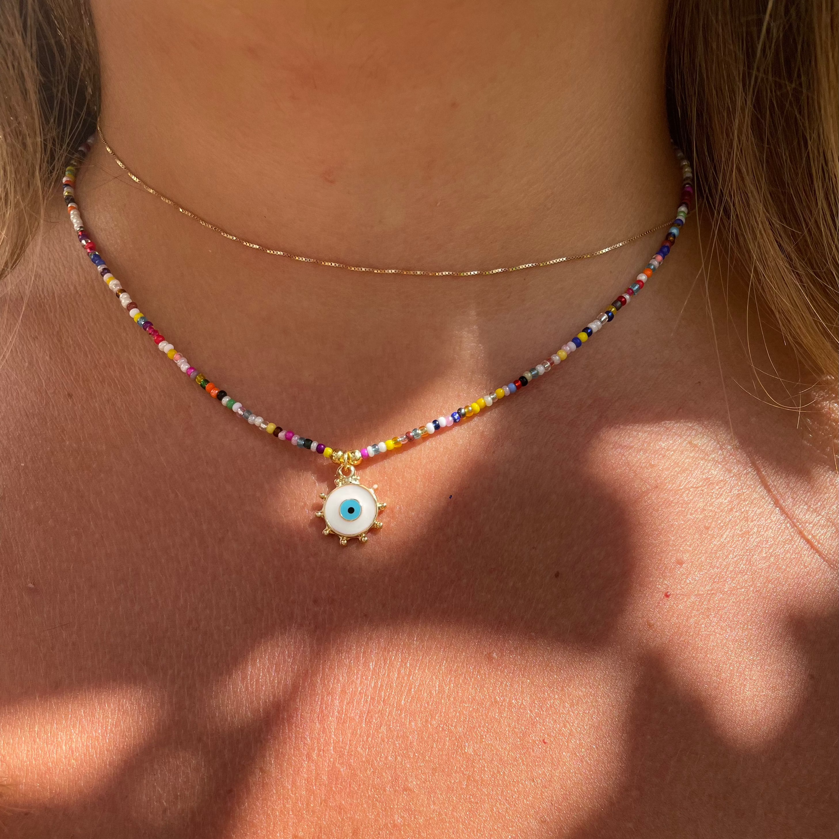 Collana con perline e occhio di Allah in 5 colori